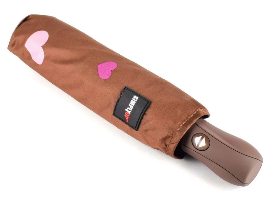 New SIMPLYUP Ombrello pieghevole automatico 5042 Hearts Marrone