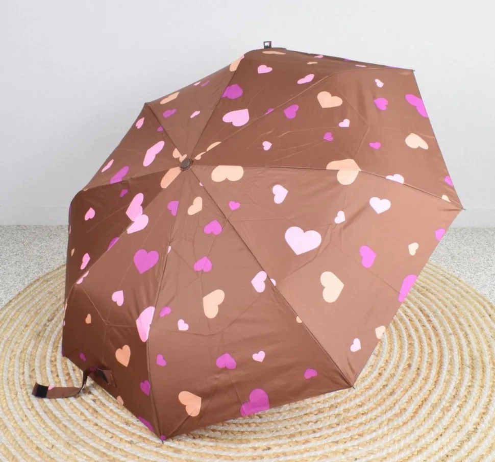 New SIMPLYUP Ombrello pieghevole automatico 5042 Hearts Marrone