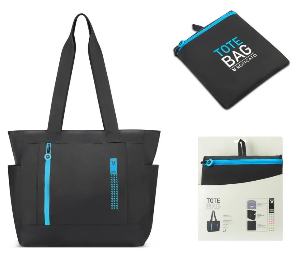 Shop Roncato Shopper bag pieghevole Compact 2013 Nero Blu NeroBlu